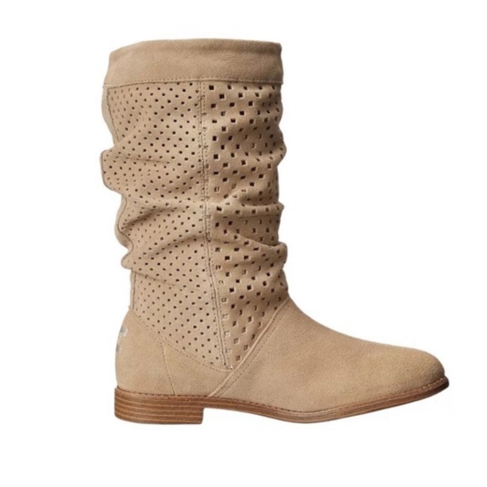 Toms Sierra Sand Perforated Suede Slouch Boots Size 7.5